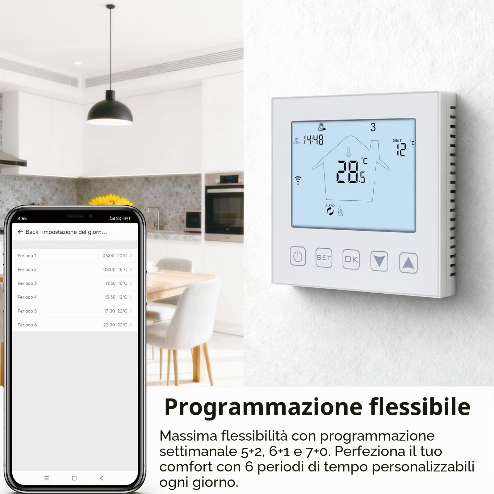 KETOTEK Intelligente Termostato WiFi Riscaldamento a Pavimento Elettrico 16A, Cronotermostato Compatibile con Alexa, Programmabile Termostato Ambiente da Parete Smart Life Tuya App Controllo