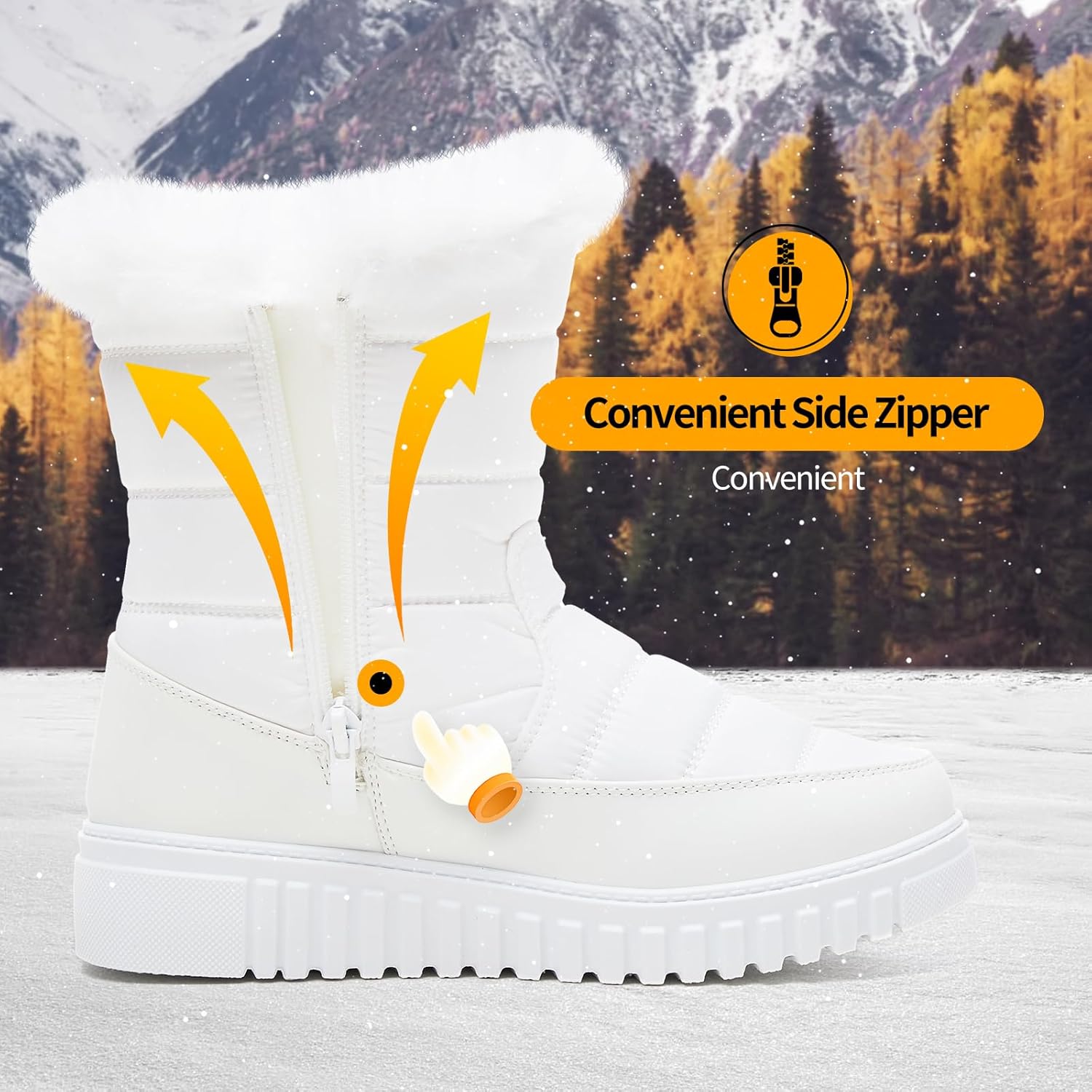 ZGR Womens Winter Snow Boots with furry,Waterproof Black and White Boots for women,Warm Mid Calf Boots for Outdoor - Image 7