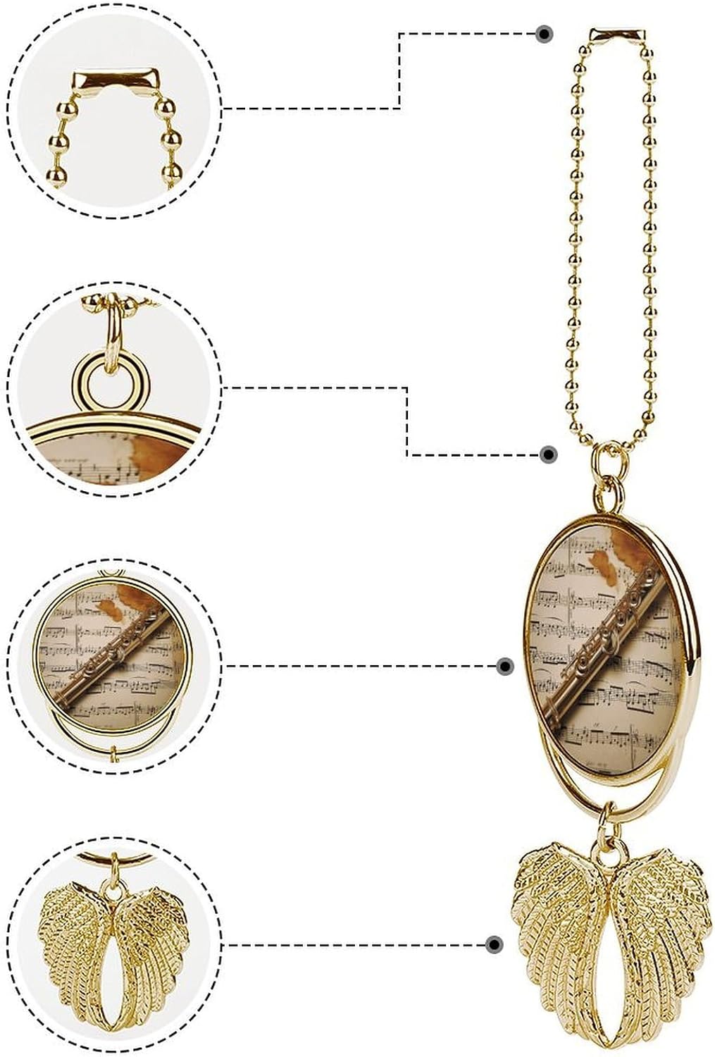 Car Charm Zinc Alloy Rearview Mirror Hanging Ornament Premium Metal Flute Music Car Pendant for Auto Interior Decor Accessories,Unique Gift for Adult,Golden-Style image 3