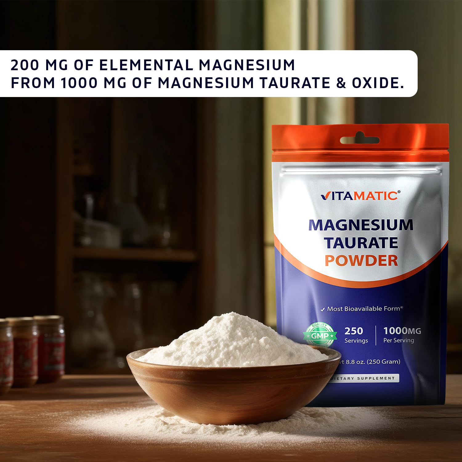 Vitamatic Magnesium Taurate 1000mg per Serving Supports Muscle, Joint, and Heart Health 250 Grams - 250 Servings — Amazon image 7
