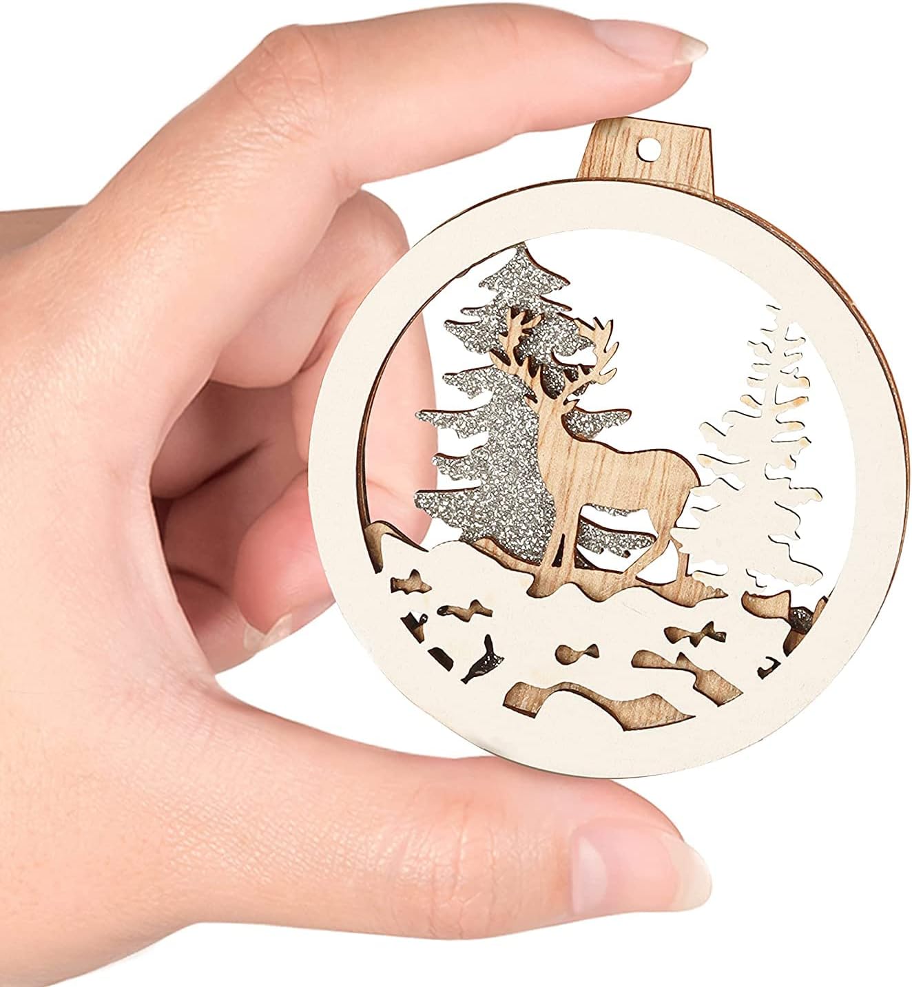 About Space Christmas Tree Decoration - Wooden Carved Laser Cut Reindeer Hanging Tree Ornaments with String - Reindeer Hanging Pendant Xmas Party for Decor (Set of 5,10x10cm)