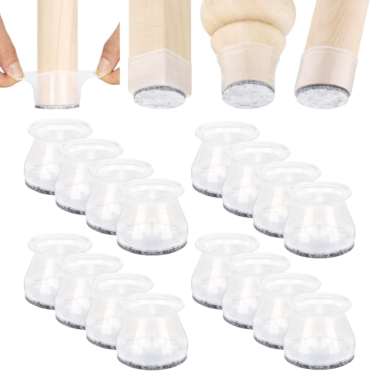 Aneaseit Chair Leg Floor Protectors 2" x 16 pcs Crystal Felt Bottom