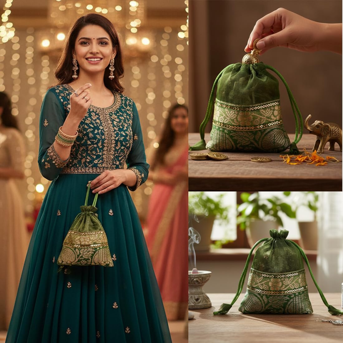 Touchstone Drawstring Bags Traditional Indian Handcrafted Fabric Perfect for Gifts Jewelry Weddings Pouches Purses Potli