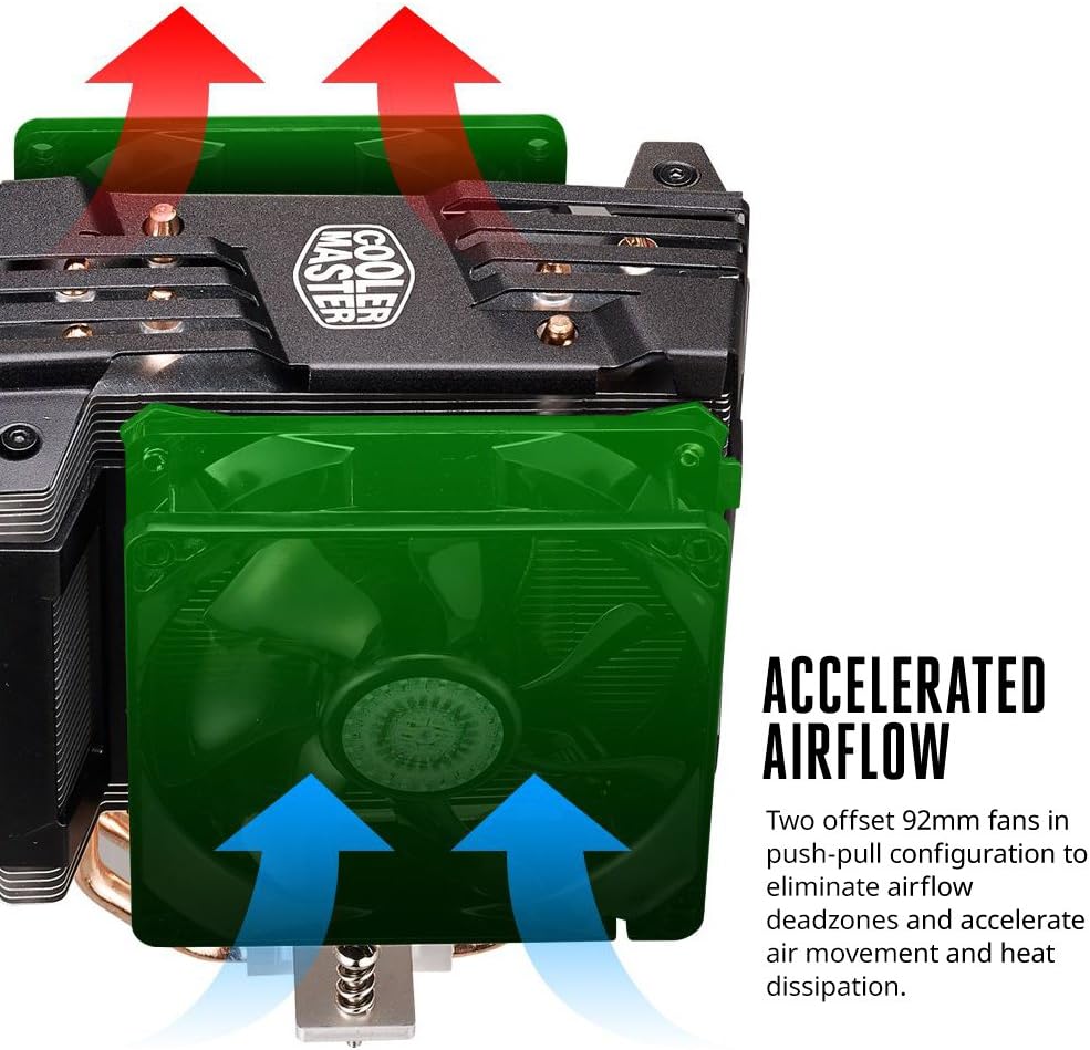 Cooler Master Hyper D92 - CPU Air Cooler with Dual 92mm Offset Push-Pull Fans and Accelerated Cooling System