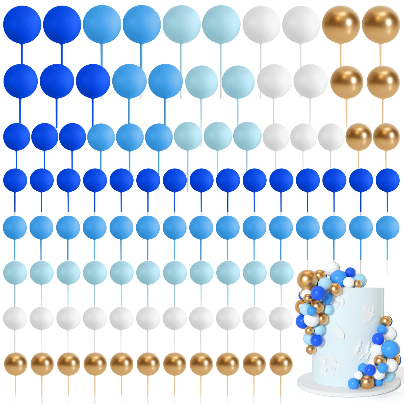 Bouiexye 75 Pieces Cake Balls Topper Decorations Foam Cupcake Topper Mini Balloon Cake Topper Balls Cake Picks for Cake Deco Birthday Party Wedding（