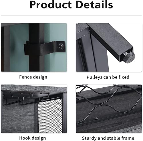 Miniatura 16 de Armario de bar de madera, armario rústico de cocina para vino con estante para botellas de vino, gabinete de barra de café con puerta de metal,