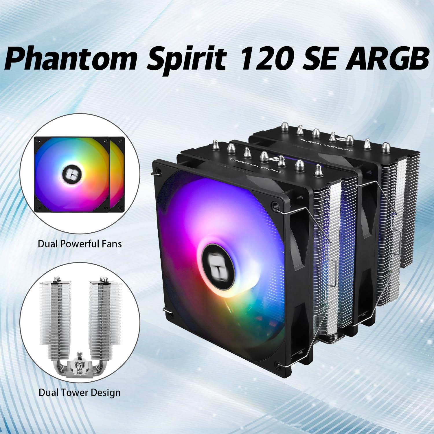 Phantom Spirit 120 SE ARGB CPU Air Cooler,7 Heat Pipes CPU Cooler,Dual 120mm TL-C12B-S V2 PWM Fan,AGHP 4.0 Technology,S-FDB Bearing,for AMD AM4 AM5/Intel 1700/1150/1151/1200/1851