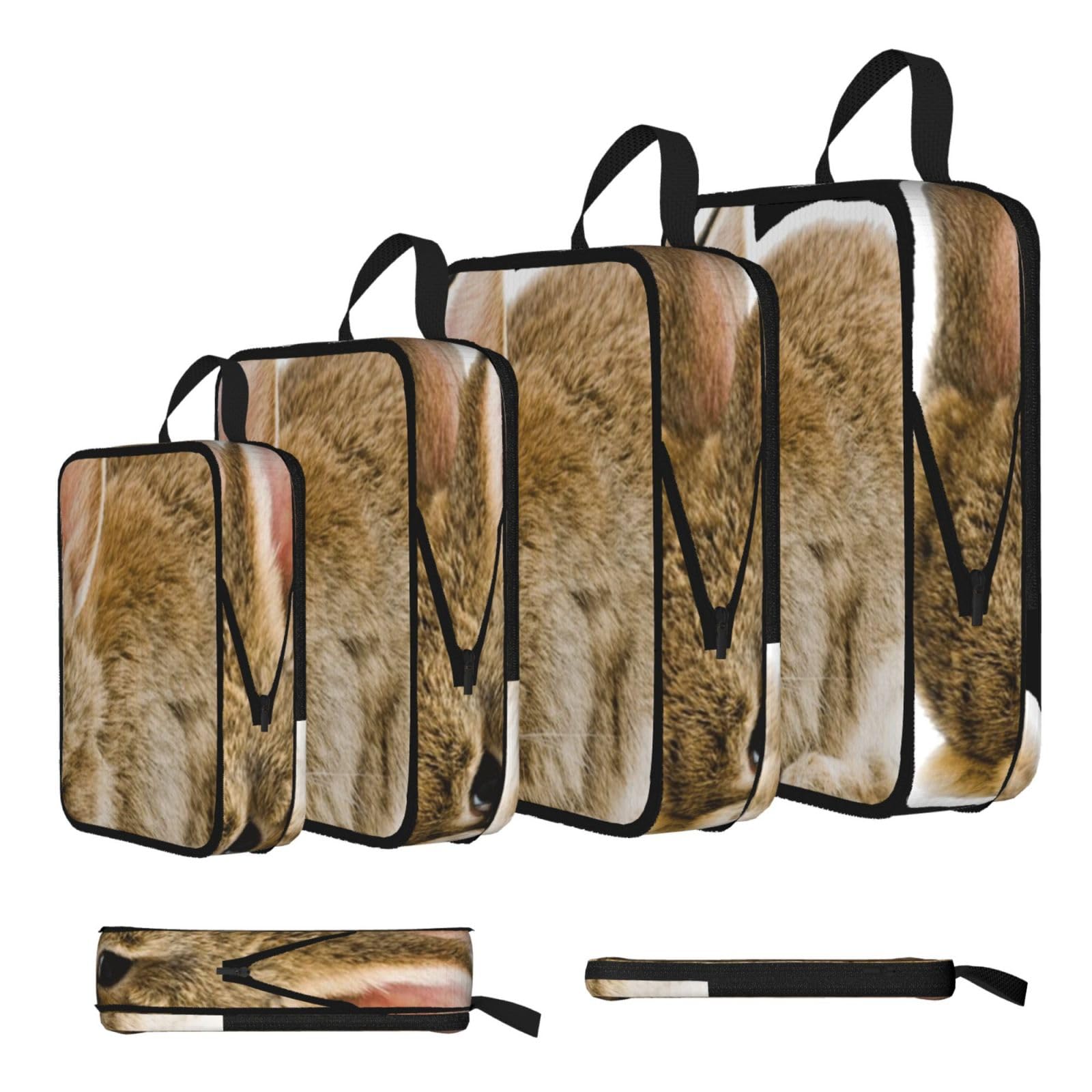 Cry Rabbit Print Compression Packing Cubes 4-Piece Set With Multi- Compartment Travel Bag, Waterproof Suitcase Organiser Bags