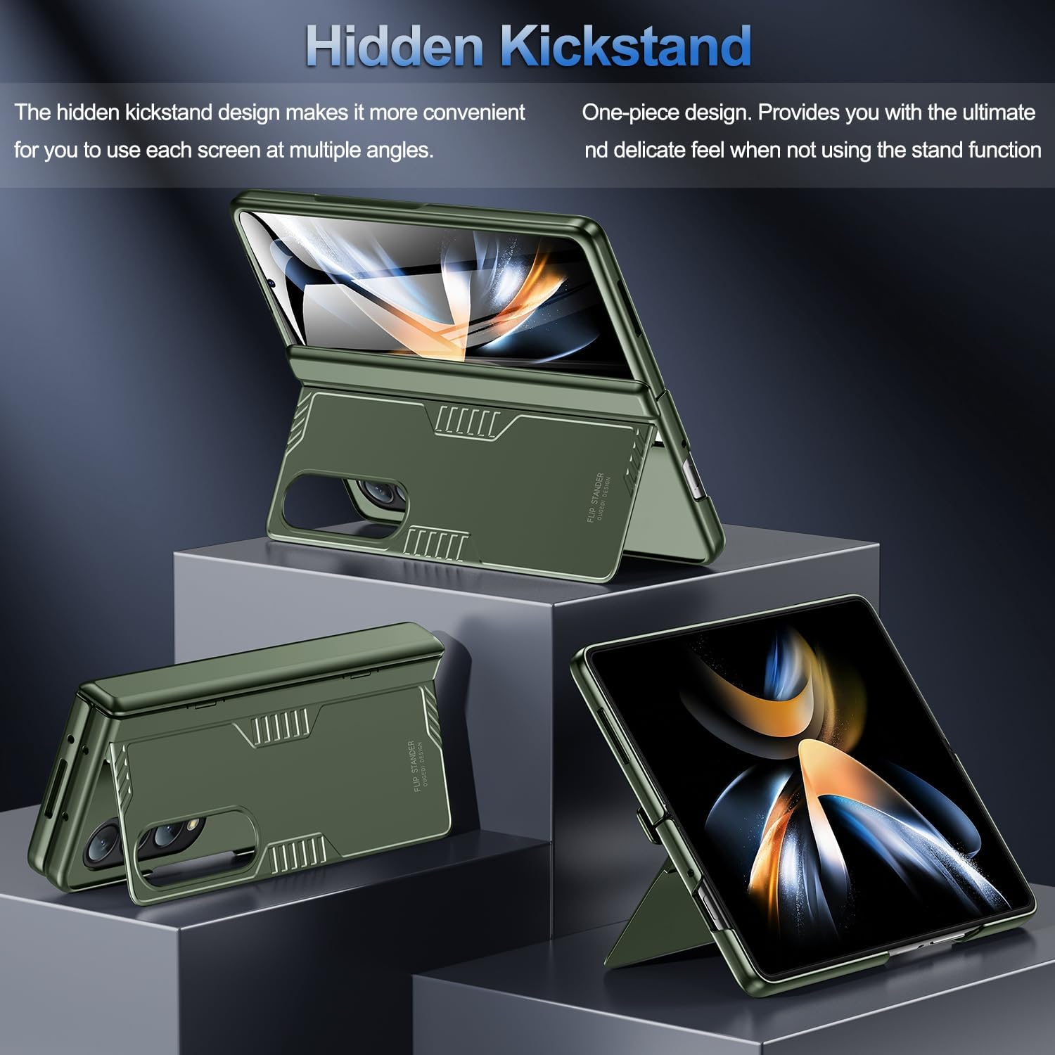 for Samsung Galaxy Z-Fold-4 Case: Hinge Protection & Hidden Kickstand with Built-in Screen Protector 360 Full Protective Anti-Slip Shockproof Phone Case for Z Fold 4 5G (Green)