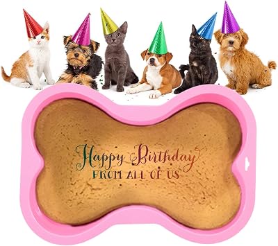 HINMAY Silicone Dog Birthday Cake Mold with Decorating Pen (Pink, 10)