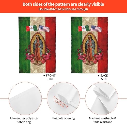 Miniatura 7 de Bandera mexicana de la Virgen María y la Amistad, bandera americana de 12 x 18 pulgadas, decoración vertical de doble cara para patio, bandera