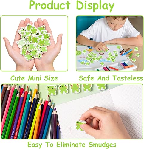Miniatura 3 de DGjianfei 60 piezas de borrador de rana de Pascua a granel, novedoso borrador de lápiz de ranas de dibujos animados, varios borradores de