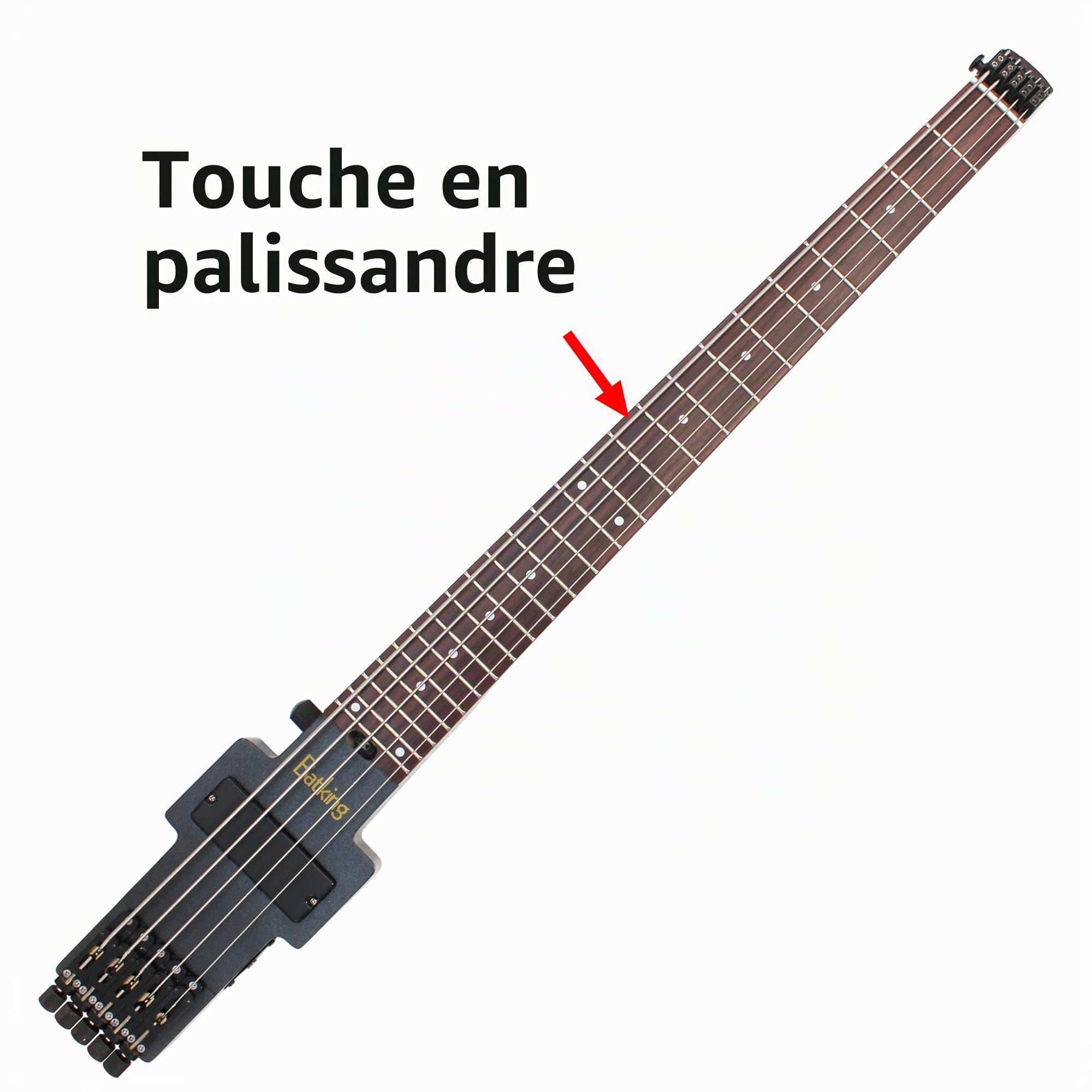 Batking Basse de voyage basse électrique sans tête, 5 cordes basse électrique avec sac de transport, Truss Road et fil