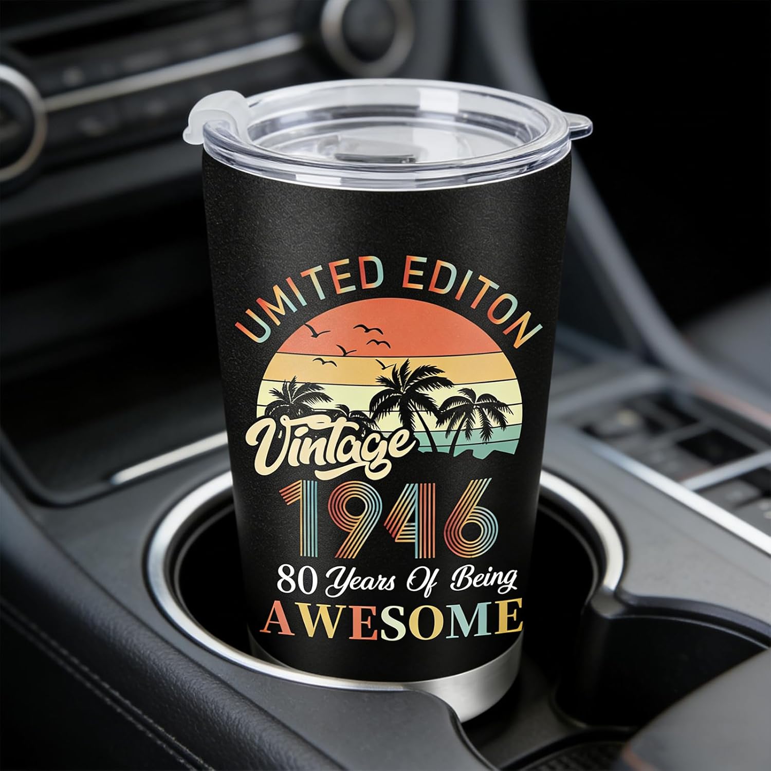 AFRITEE 80th Birthday Gift for Him, Vintage Tumbler Creative 80th Birthday Gifts for Men, 1946 Birthday Gift Funny 20 oz Coffee Cups with Brush Straw and Straw for Dad Grandfather and Friends - Image 2
