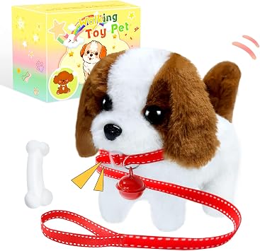 Walking Dog Toy - Electronic Pet with Leash, Bell, Bone, Christmas Birthday Gifts Puppy Dog Toy for Kids Ages 3-8