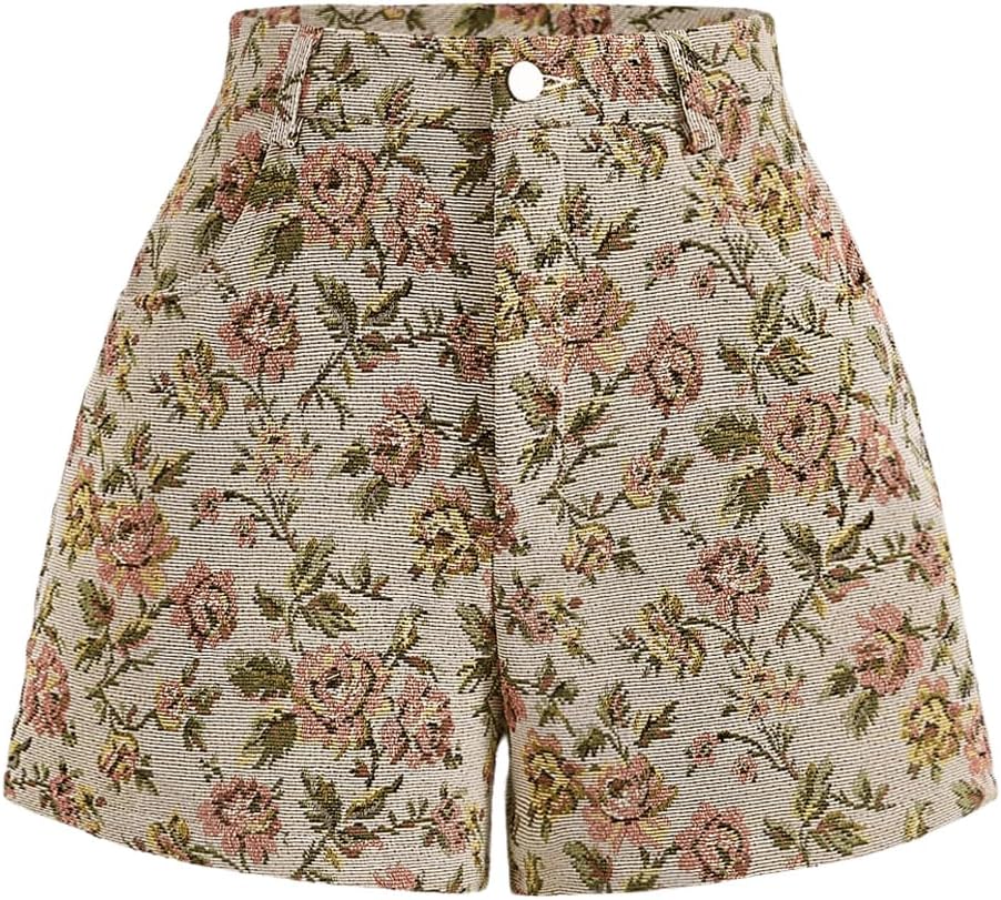 Floerns Women’s Floral Print Zipper Button Pocket Shorts
