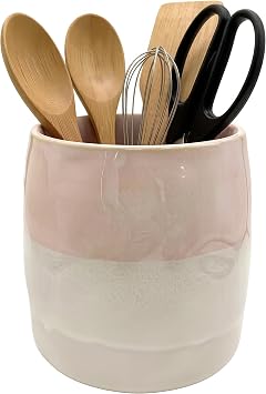 Large Ceramic Kitchen Utensil Holder for Countertop, Two-Tone