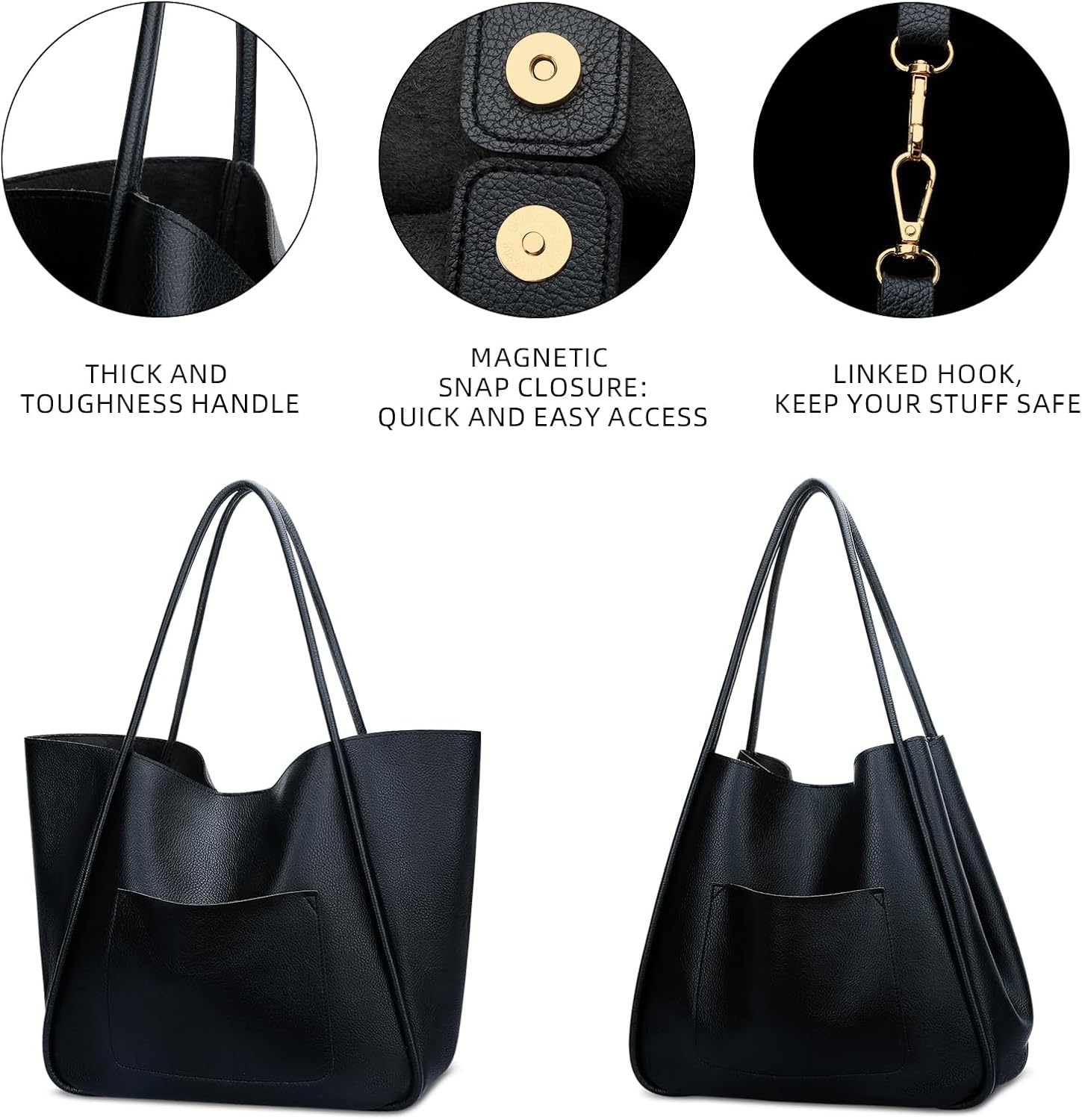 KKXIU Tote Bag for Women Vegan Leather Shoulder Purse Large Capacity Travel Bag - Image 4