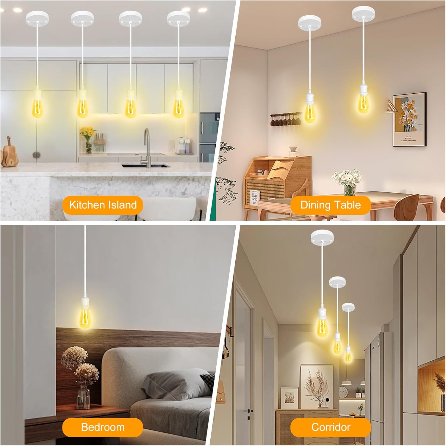 Upgraded White Pendant Light kit, UL E26/E27 Lamp Socket with Aluminium Enclosure Pendant Light Cord, Industrial Hanging Light Cord Kit with Adjustable Length, Mini Edison Retro Lamp Socket