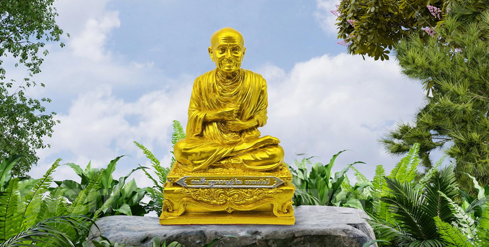 BUDDHO Somdej Toh - Estatua de Buda de 5 pulgadas de alto, budista tailandés, estatua de Buda tailandés, decoración de habitación, regalo pequeño de oficina (dorado)