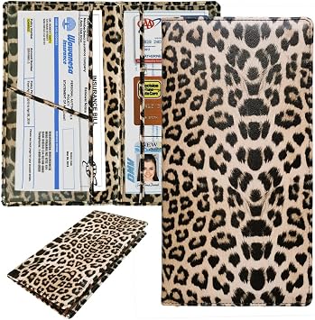 Premium Car Registration and Insurance Holder,Registration Insurance Card Holder of Leopard Print PU Leather Looks Stylish and Special,Glove Box Organizer Makes Your Documents In Order.