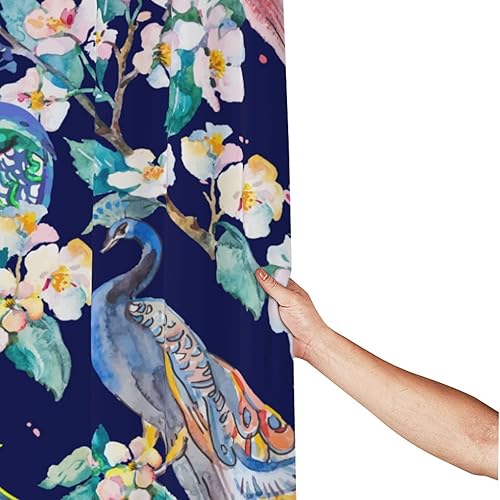 Miniatura 9 de PAILON Cortina de ducha de plástico con flores de pavo real, 60 x 72 pulgadas, cortinas de ducha extra largas para baño, juego de cortinas de baño