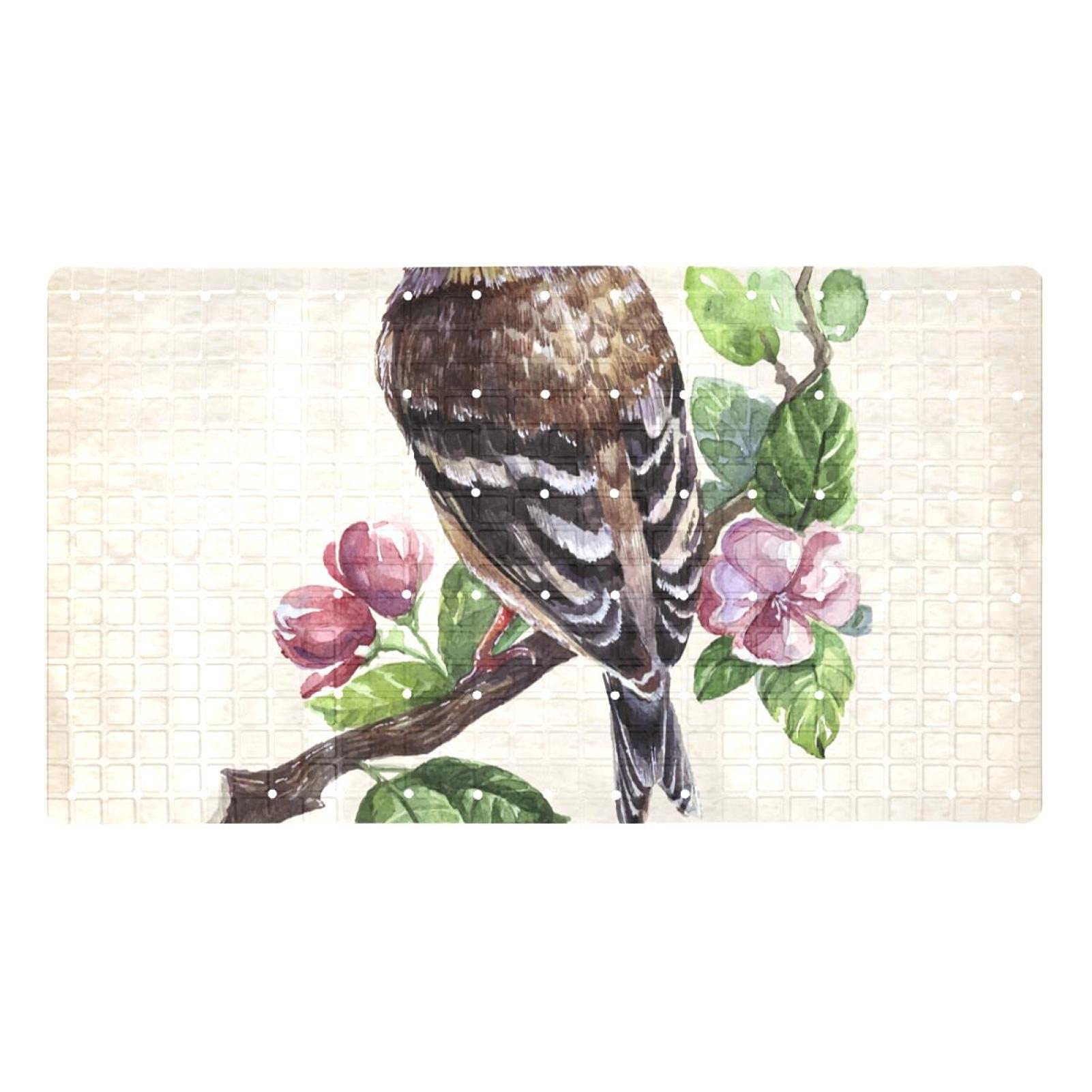 Tapis antidérapant pour baignoire oiseau d'hiver et drainage