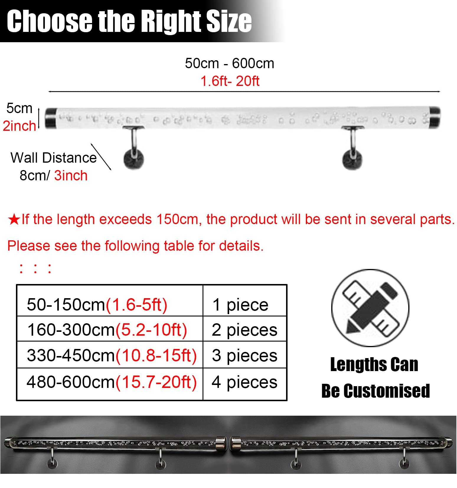 3ft/4ft/5ft/6ft/8ft/10ft/12ft/14ft/16ft/20ft Gold Clear Acrylic - View #11