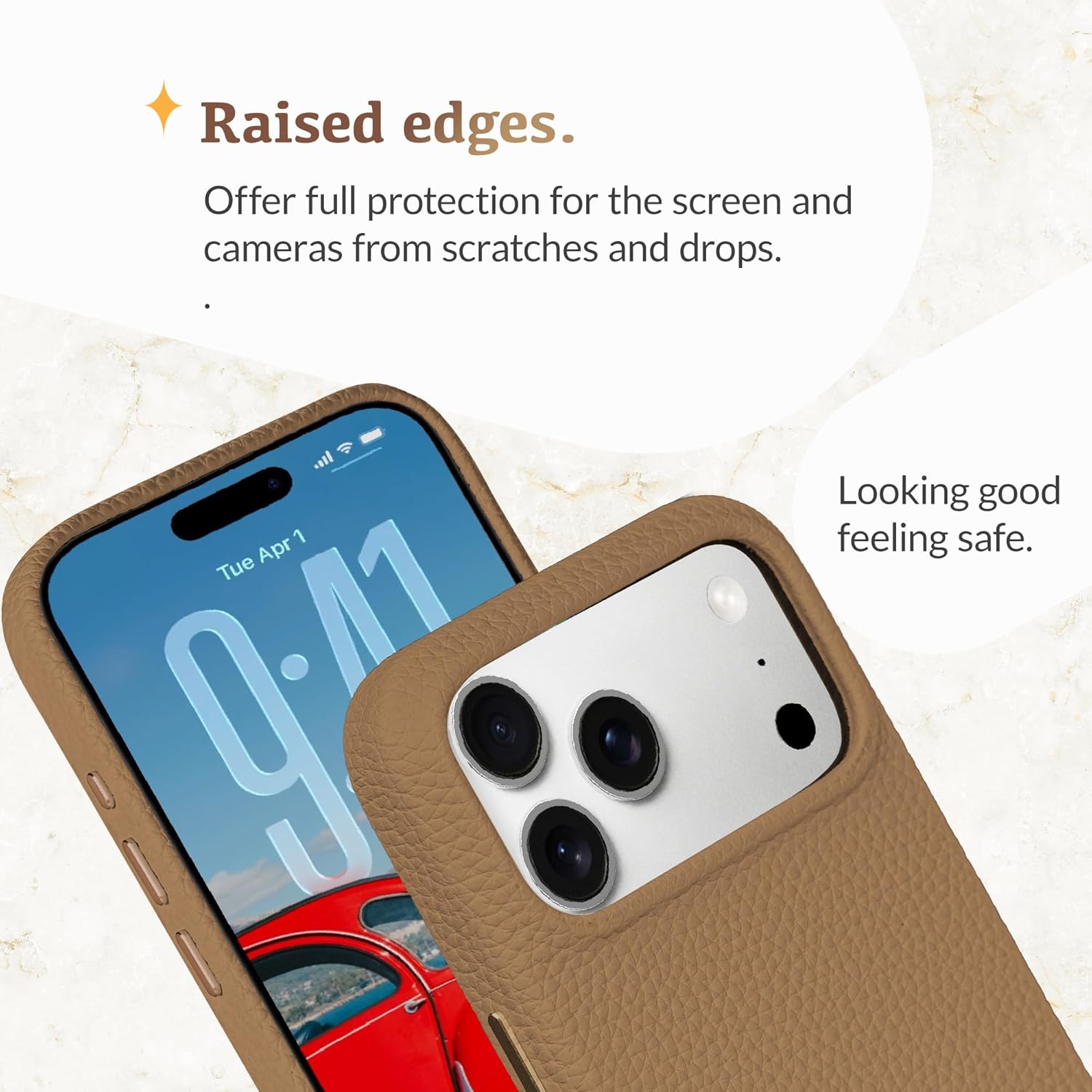 Luner - for iPhone 17 Pro - Premium Vegan Leather Phone Case [Compatible with Magsafe] - Elegant, Style and Eco-Friendly - Light Brown
