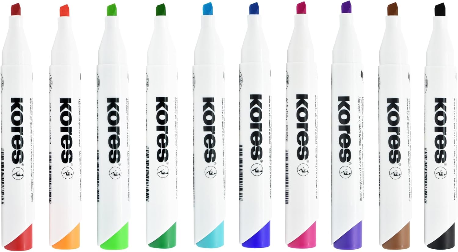 Kores - K-Marker XW2 : Marqueurs de couleur pour tableau blanc avec pointe biseautée, effaçable à sec et encre à faible odeur, fournitures scolaires et de bureau, lot de 10 couleurs assorties — vue 4