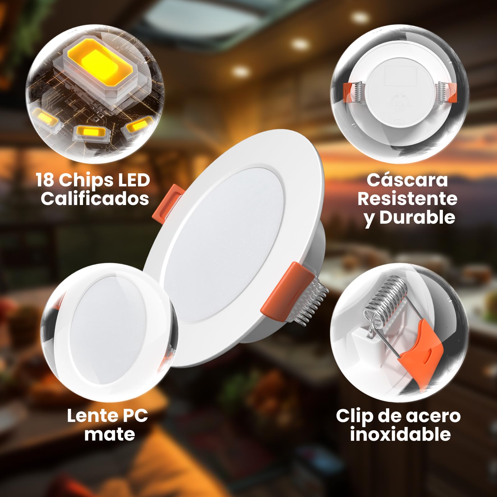 LED 12V Downlight Interior Regulable 3W para Techo de Campervan, Coche, Autocaravana, Caravana, Barco - Blanco Calido 3000K IP44 Empotrable