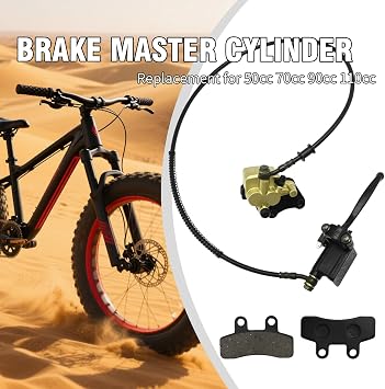 Front Disc Brake Master Cylinder Caliper Assembly With Brake Pads, Replacement for 50cc 70cc 90cc 110cc 125cc 150cc Dirt Bike Pit Bike