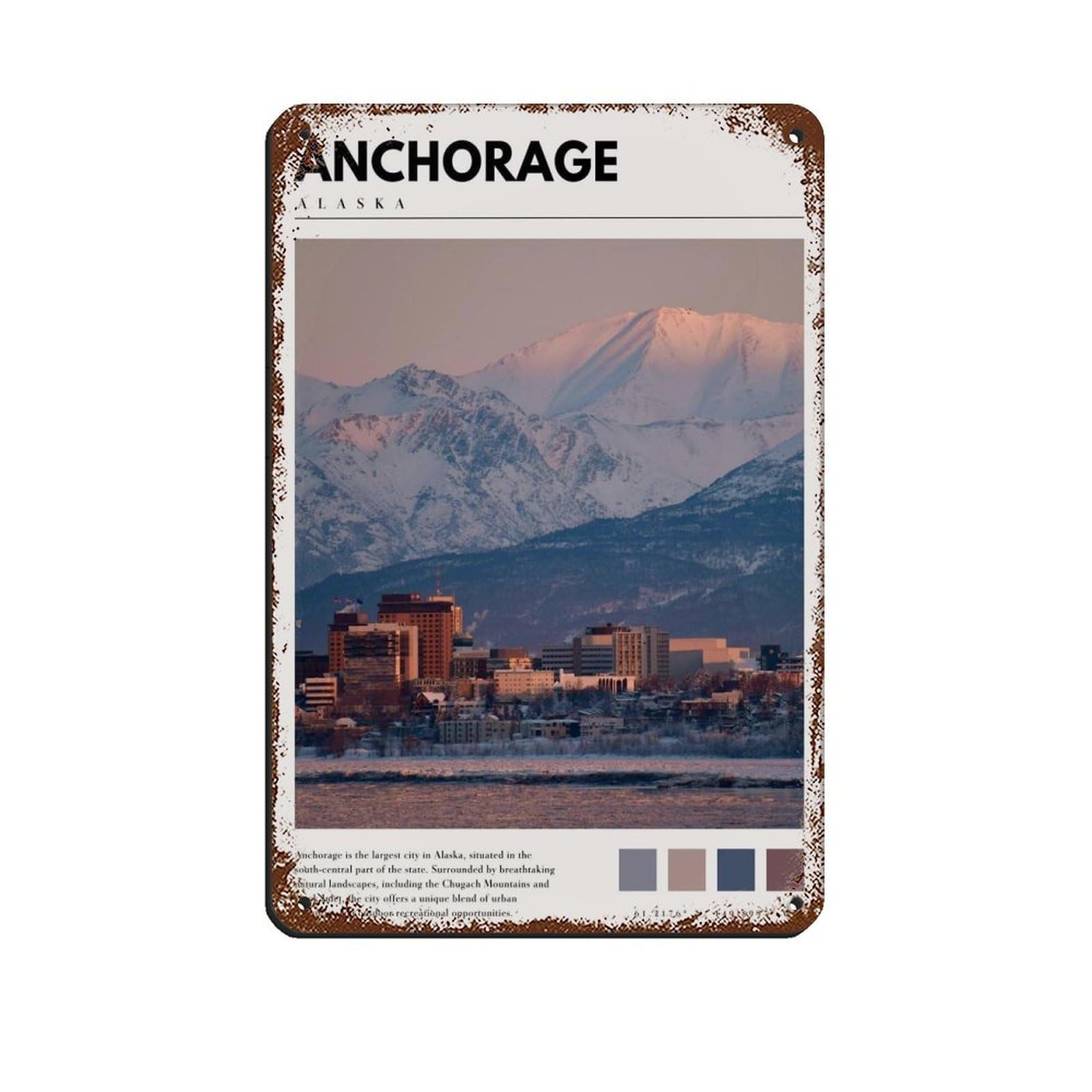 Anchorage Alaska Poster Anchorage Art Tin Sign Vintage Metal Pub Club Cafe Bar Home Wall Art Decoration Poster Retro 8x12inch(20x30cm)