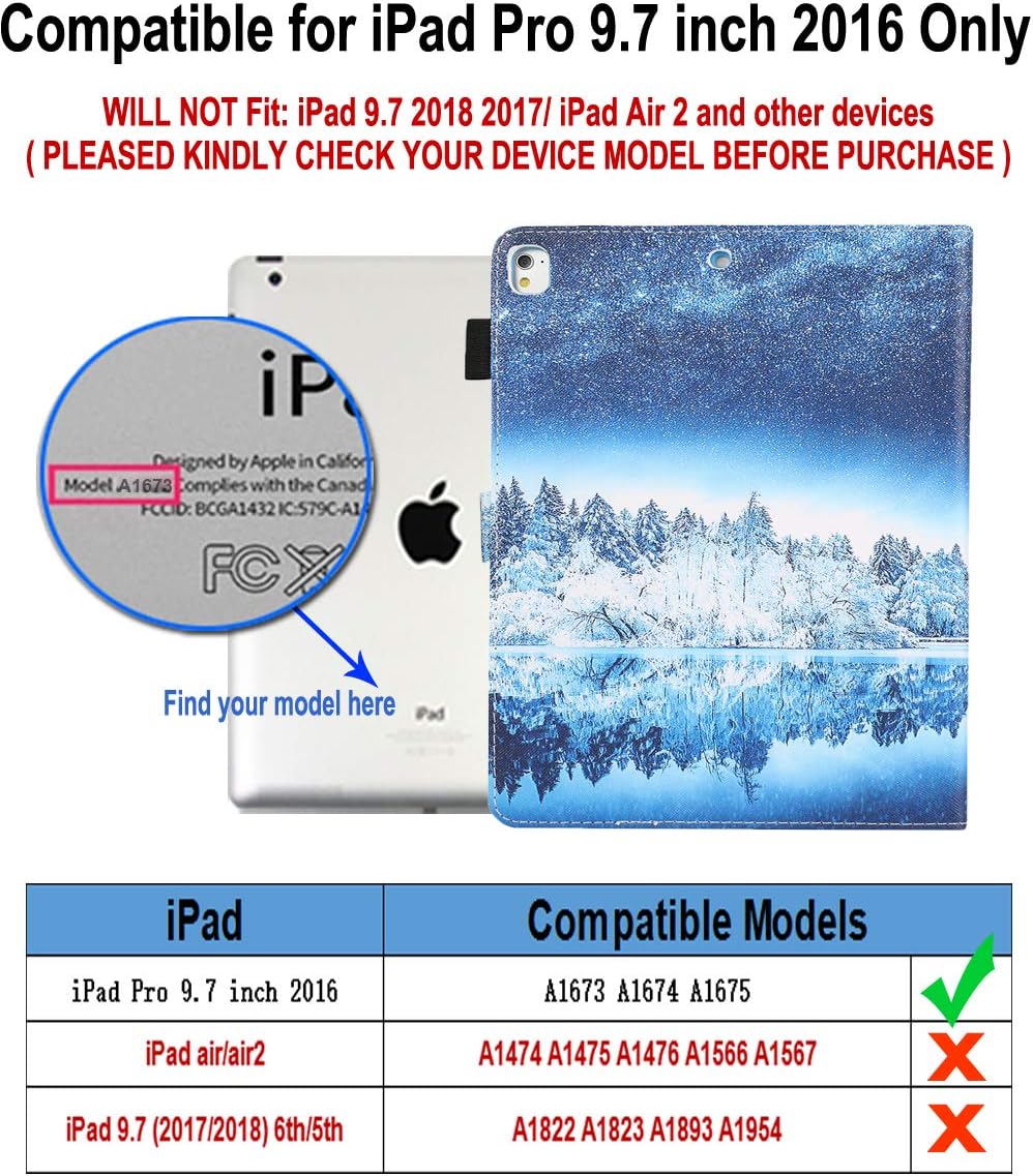 JZCreater Case for iPad Pro 9.7 2016- Kickstand Flip Wallet Case with Auto Sleep/Wake Leatherette Protective Case Cover, Ice Lake