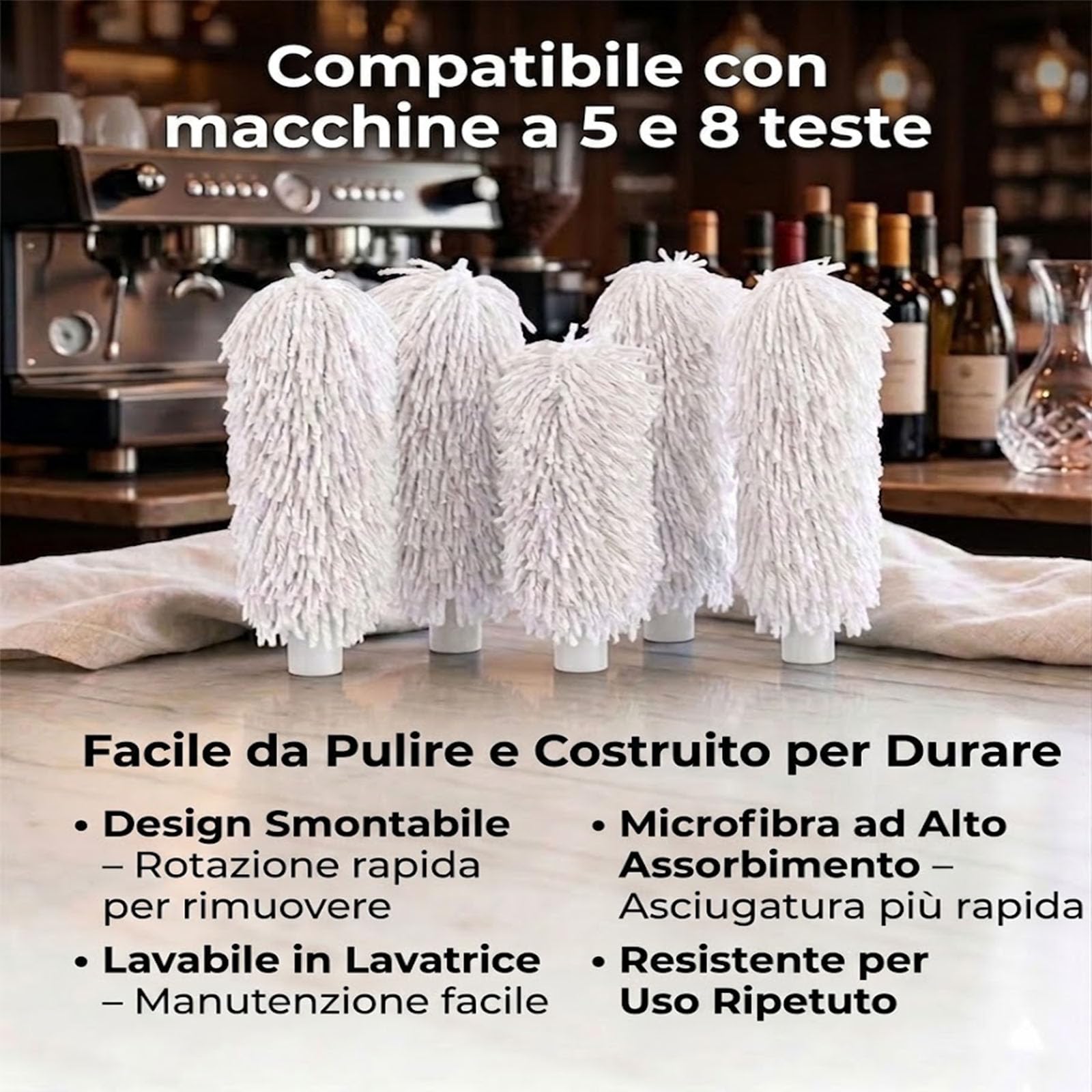 Spazzole per Lucidatrice per Bicchieri, Set da 8 Ricambi in Microfibra, Spazzola Asciuga Bicchieri per Lavabicchieri da Ristorante, Finitura Brillante,Bianca