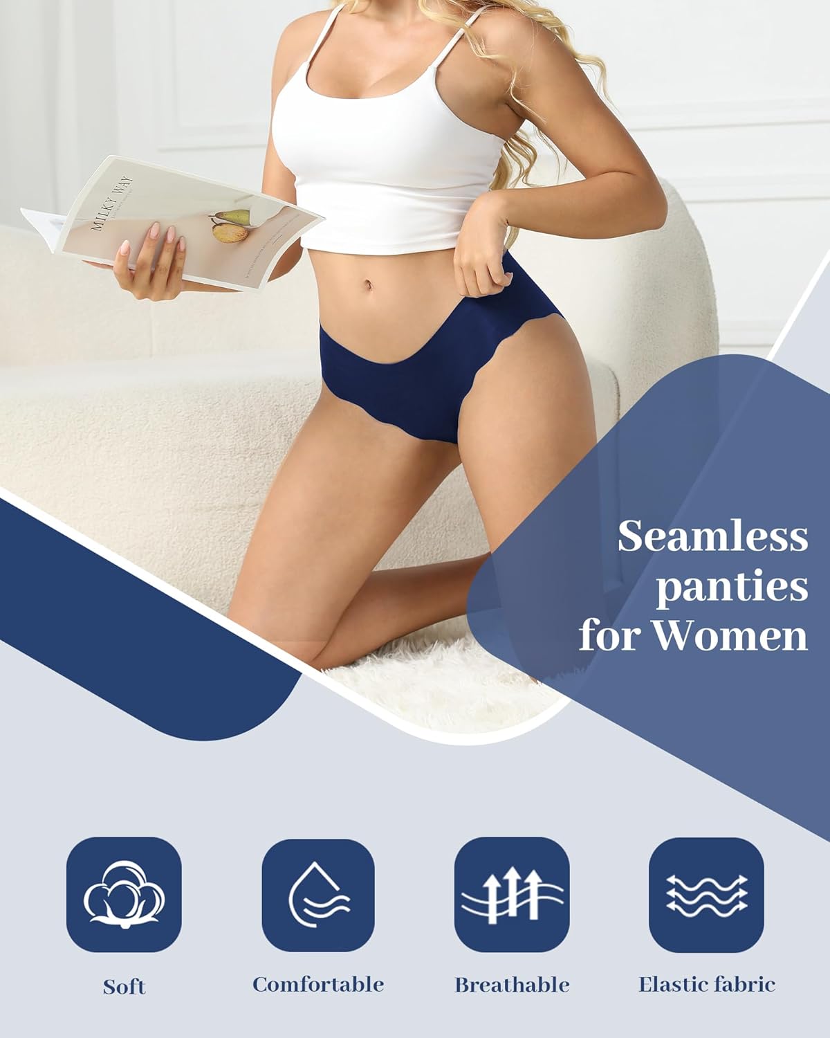 Womens Underwear Seamless No Show Soft Panties Full Coverage Wave Edge Hipster Panties Cheeky Briefs 6 Pack - Image 4