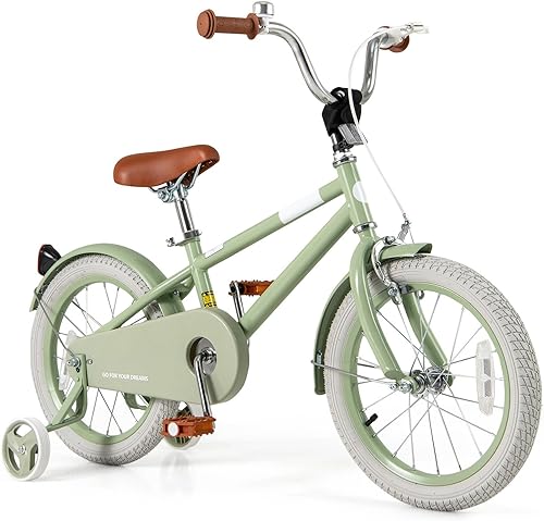 Miniatura 21 de BABY JOY Bicicleta infantil de macarones coloridos, de 12, 14, 16 y 18 pulgadas, bicicleta deportiva para niños con ruedas de entrenamiento, Verde