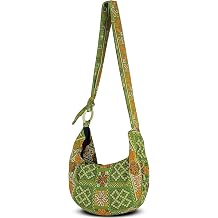 Hobo Crossbody Bag for Women Handmade Cotton Boho Purse with Wooden Ring | Lightweight Slouchy Shoulder Sling Tote Bag