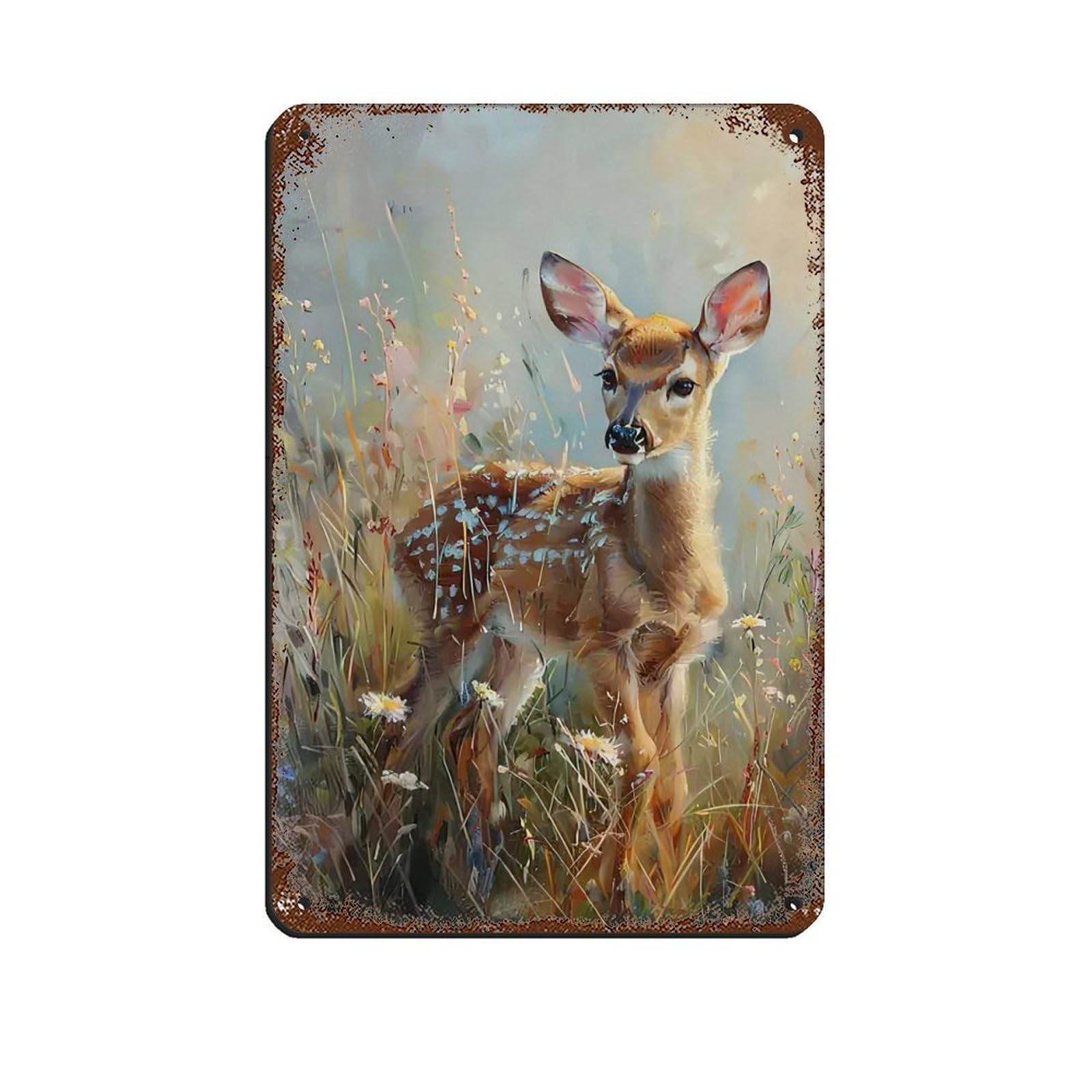 Lxwnze 20L X 30W Cm Vintage Deer In Flower Garden Painting Poster Retro Poster Metal Tin Sign Chic Art Retro Iron Painting Bar People Cave Cafe Family Garage Poster Wall Decoration 8X12inch(20X30cm)