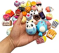 Vista 6 de Juego de 30 juguetes esponjosos Kawaii de levantamiento lento (1 pieza Jumbo + 29 piezas tamaño mediano/mini) al azar para tartas, pan, panda, bollo