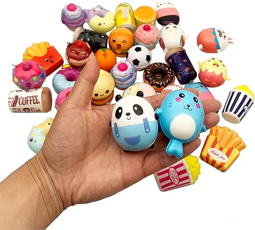 Miniatura 6 de Juego de 30 juguetes esponjosos Kawaii de levantamiento lento (1 pieza Jumbo + 29 piezas tamaño medianomini) al azar para tartas, pan, panda, bollo