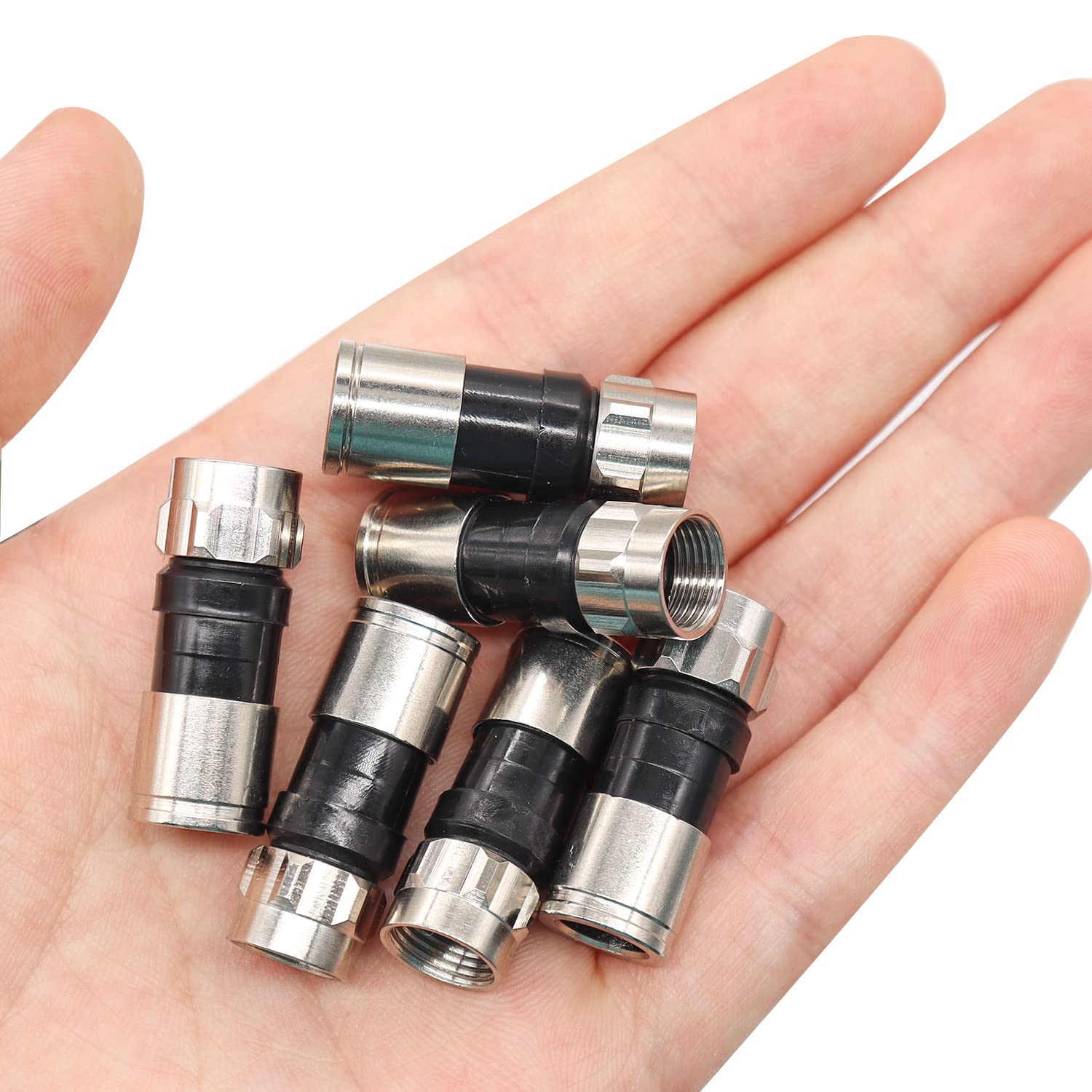 Taiss 20PCS RG6 Compression connectors,F Type Coaxial Cable Compression connectors (Black)