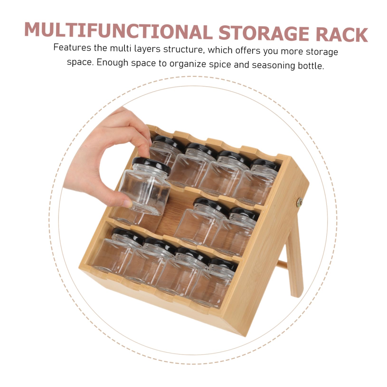TOPBATHY Organizador de Especias de Madera y Vidrio, Estante de 12 Compartimentos para Condimentos, Estructura de Varios Niveles, Cocina y Encimera
