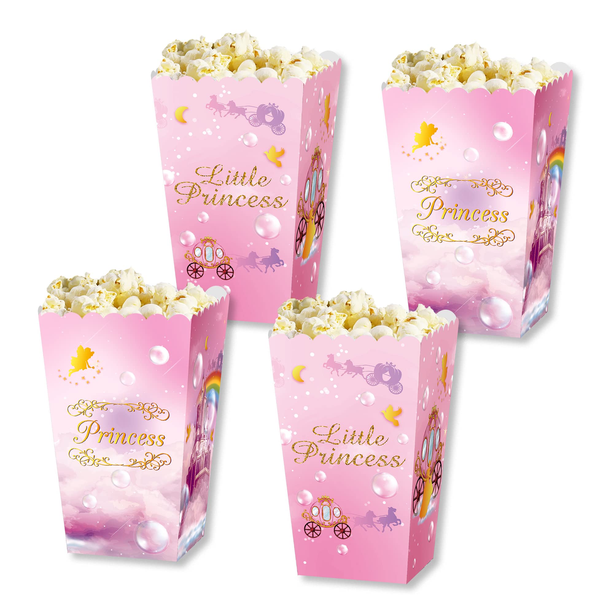 24 Pack Little Priness Popcorn Treat Boxes Super Bowl Rugby Dessert Popcorn Cookie Tray Candy Bags Pink Rainbow Princess Fort Theme Party Supplies for Baby Shower or Birthday Party Decorations