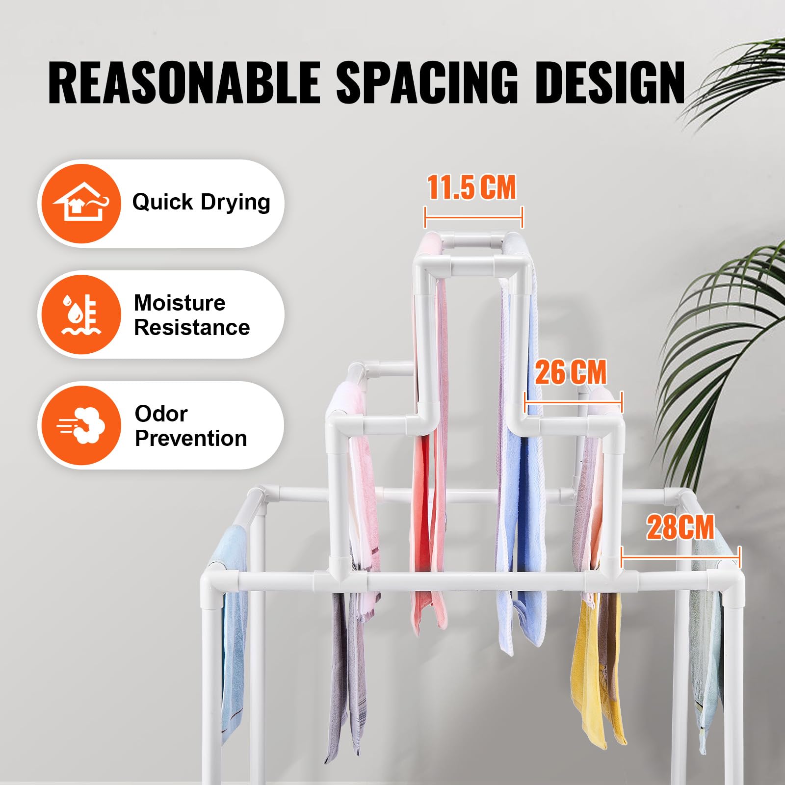 VEVOR Porte-serviettes, 8 barres, support de serviette d'extérieur en PVC, porte-serviettes sur pied de piscine, organisateur de séchage de couettes, pour bord de la piscine, salle de bain, spa, blanc