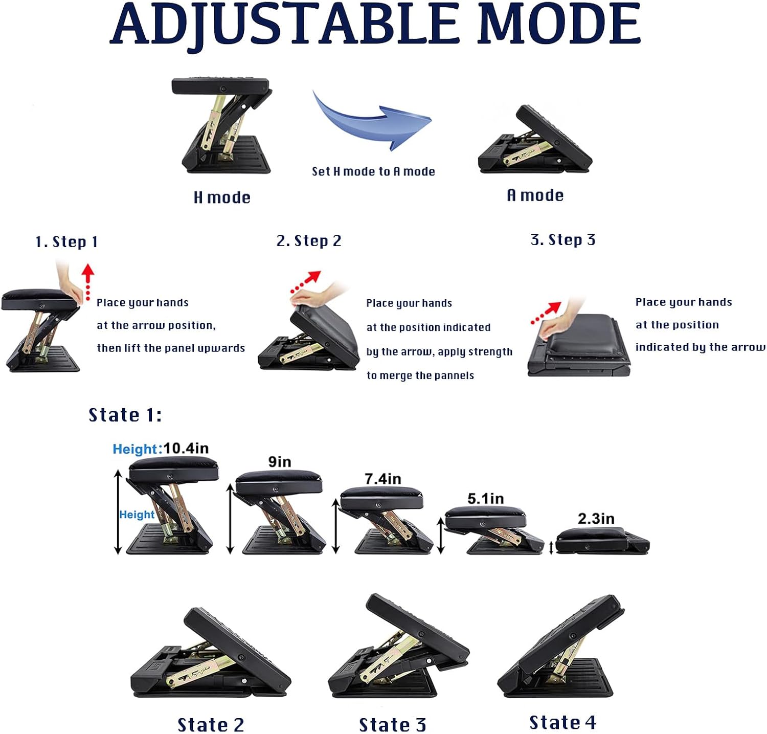 Foot Rest for Under Desk at Work, Height Adjustable Under Desk Foot Rest with Massage Beads and Removable Soft Pad, Foldable Ergonomic Foot Stool for Car, Home, Office, Train, Gaming