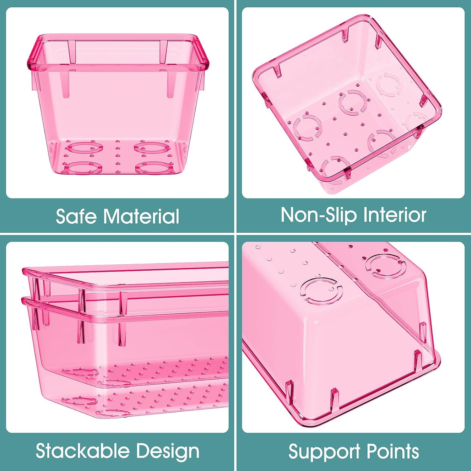 WOWBOX 25 PCS Plastic Drawer Organizer Set, 4 Sizes Desk Drawer Divider Organizers and Storage Bins for Makeup, Jewelry, Gadgets for Kitchen, Bedroom, Bathroom, Office, Clear Pink - Image 3