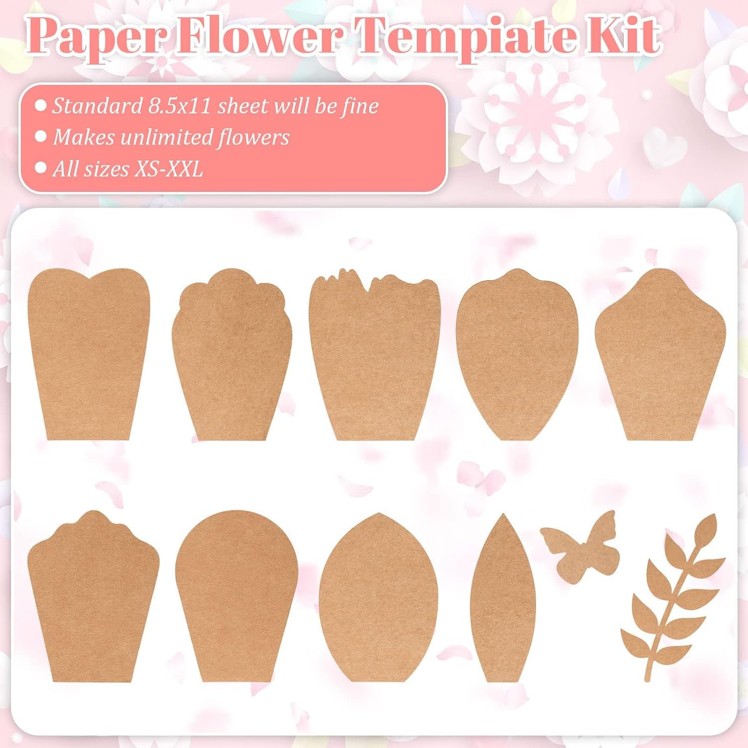 Harloon 60 Pcs Large Paper Flower Template Kit DIY Paper Decorations for Wall Petal Stencil, 9 Types of Flowers for Wedding Birthday Party Photography Backdrop