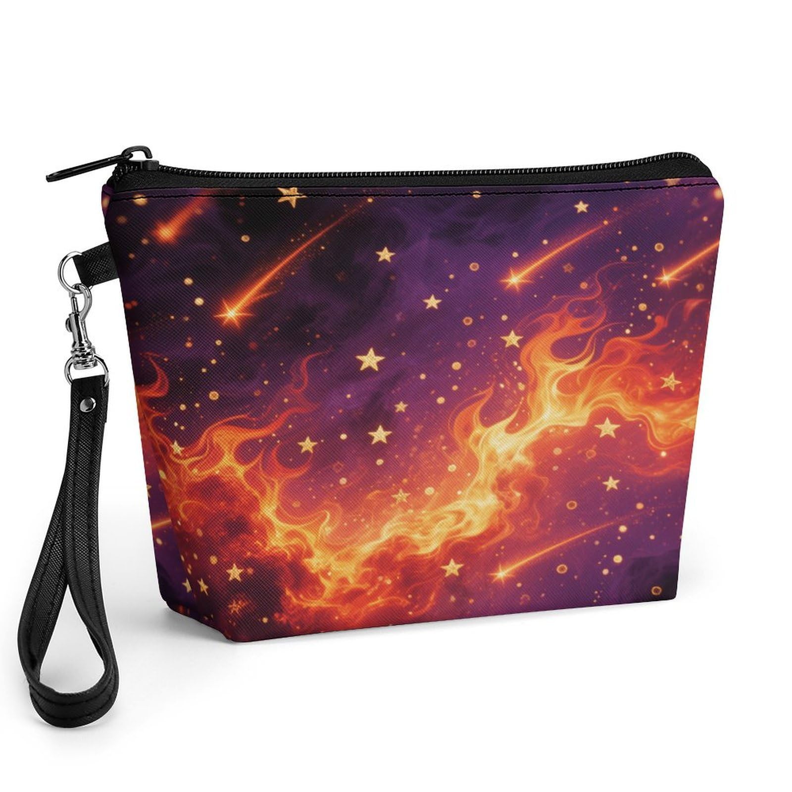 Bolsa de maquillaje de piel sintética con diseño de nebulosa de llama y cremallera de 22 cm 8