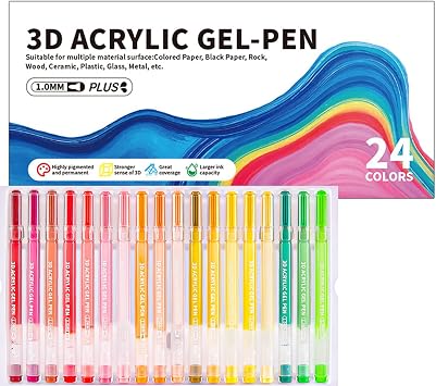 MengRan 3D Acrylic Gel Pens, 24 Count, Assorted Multicolor Ink
